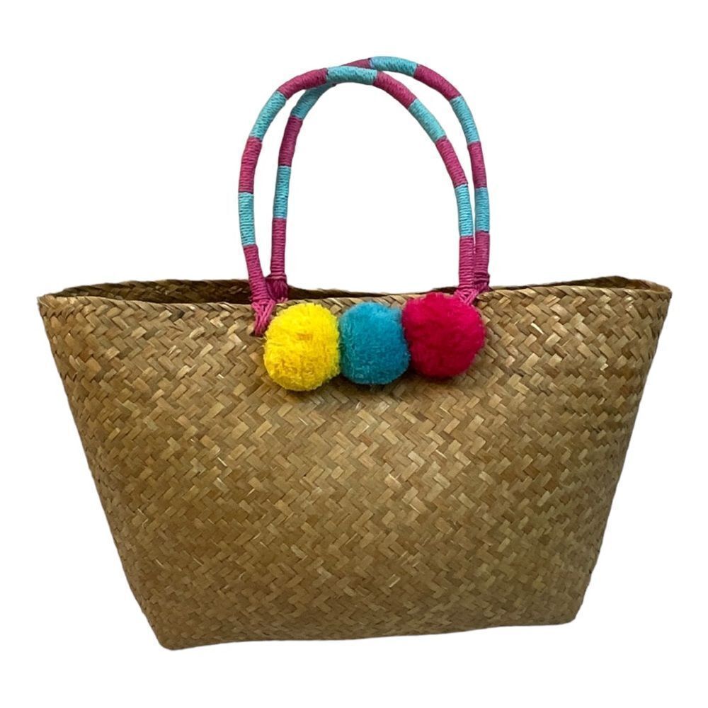 WOMEN'S STRAW Multicolor handles Tan Beach Tote . Size large.